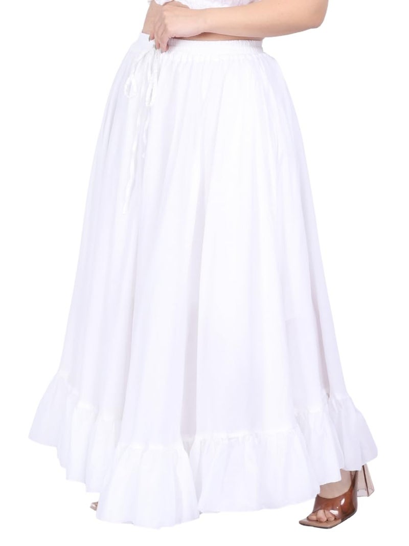 Wevez Women's 15 Yard Elastic Waist Flowing Belly Dancing Cotton Long Maxi Skirt for Summer Holiday White - Image 1